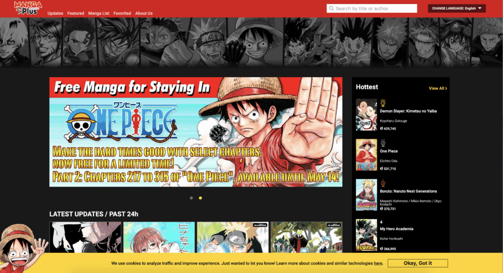La schermata del sito di Manga Plus da desktop