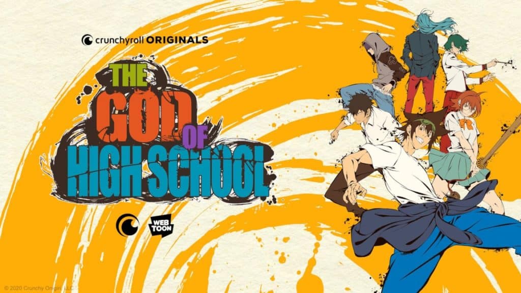 La cover dell'anime eclusivo di Crunchyroll The God of Highschool, con i protagonisti della serie a destra