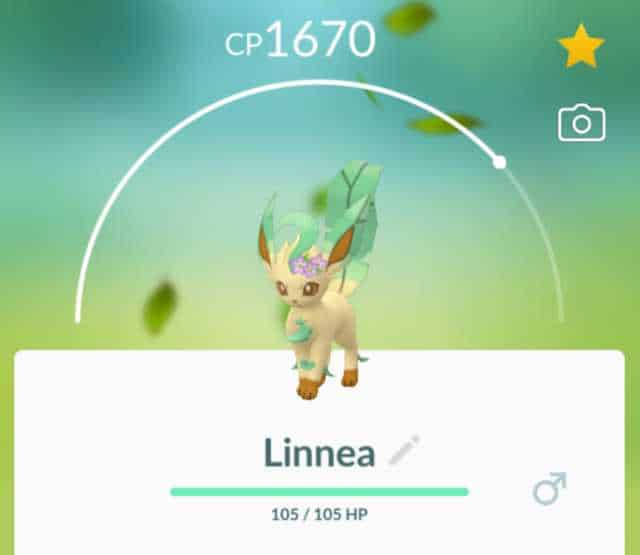 Leafeon col soprannome Linnea su Pokémon GO 