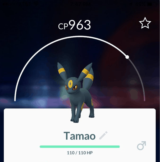 Umbreon col soprannome Tamao su Pokémon GO 