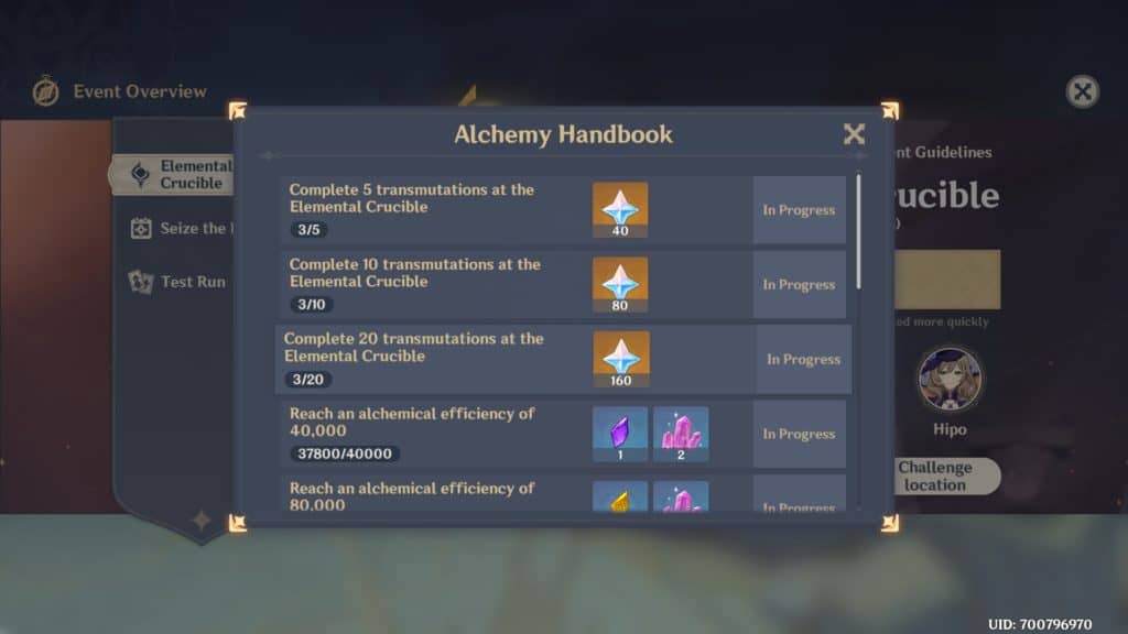 Gli eventi presenti nell'Alchemy Handbook