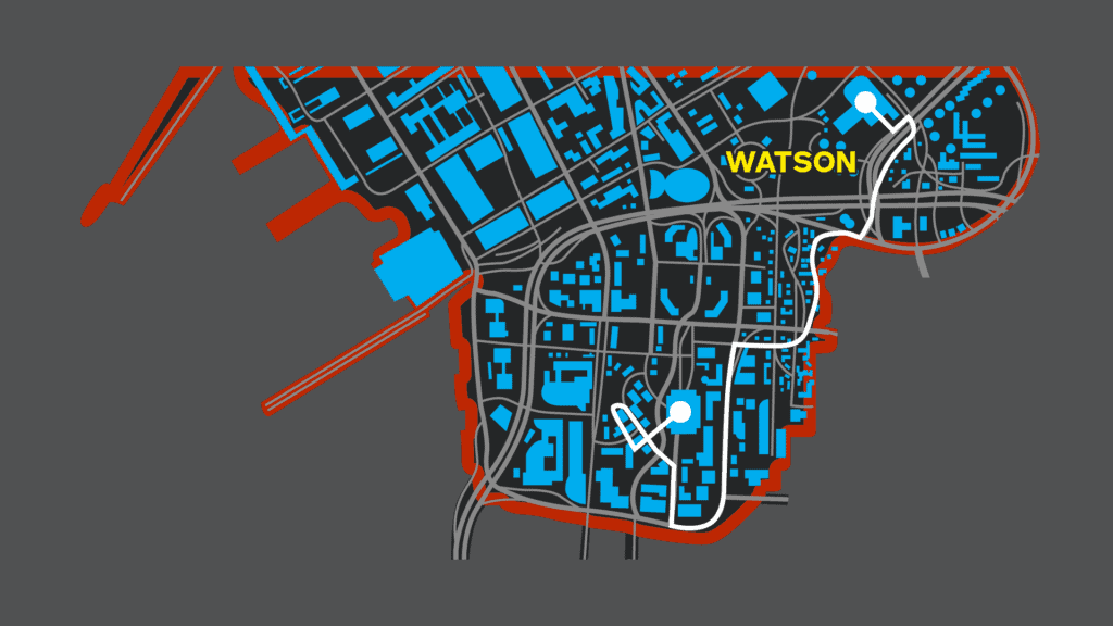 Mappa della zona Watson in Night City