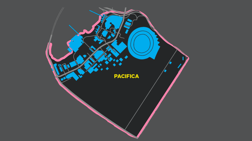 Mappa della zona Pacifica, quartieri West Wind Estate e Costa