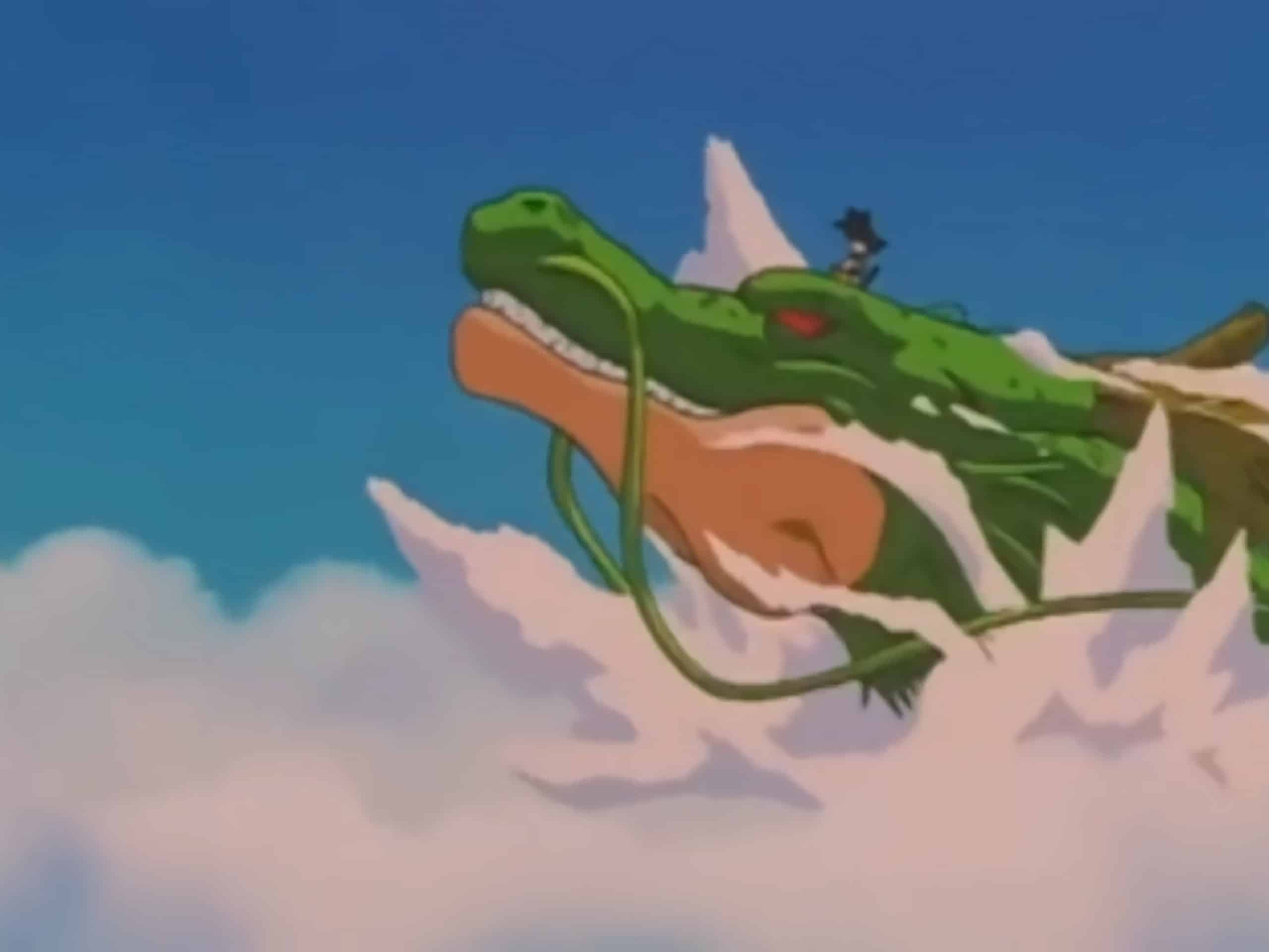 Goku bambino di GT sopra il Drago Shenron
