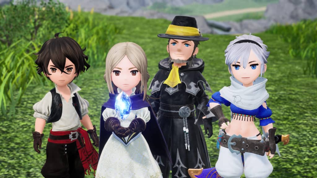 I quattro protagonisti di Bravely Default II: Seth, Gloria, Elvis, Adelle