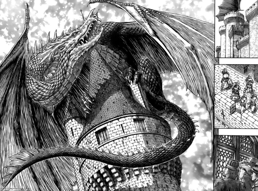 Una spettacolare tavola del manga ritraente un drago