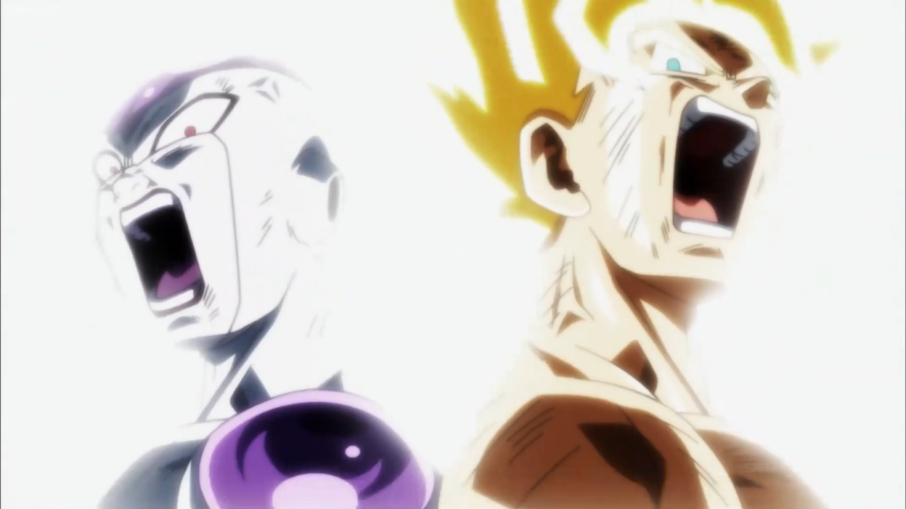 Goku e Freezer danno il colpo finale a Jiren.