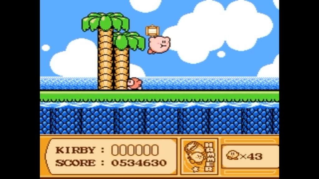 Kirby ha recuperato un martello assorbendo l'abilità di un nemico e lo può usare per attaccare