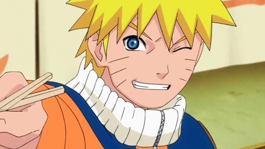 Il protagonista Naruto con delle bacchette in mano