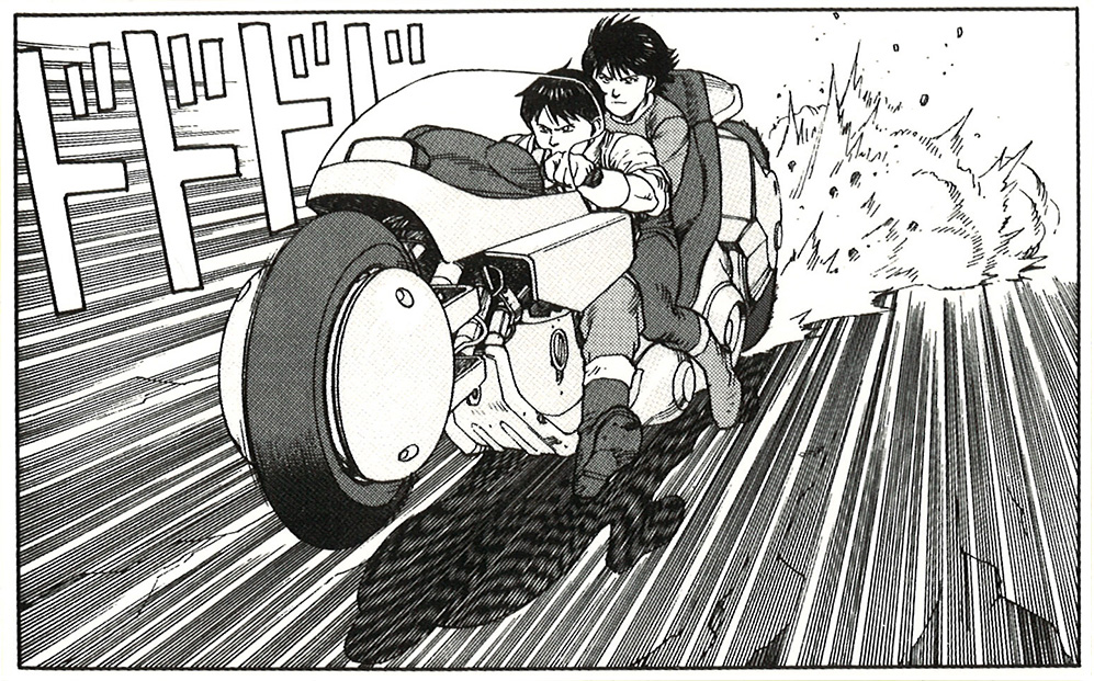 Kaneda e Key sfrecciano sulla moto di quest'ultimo