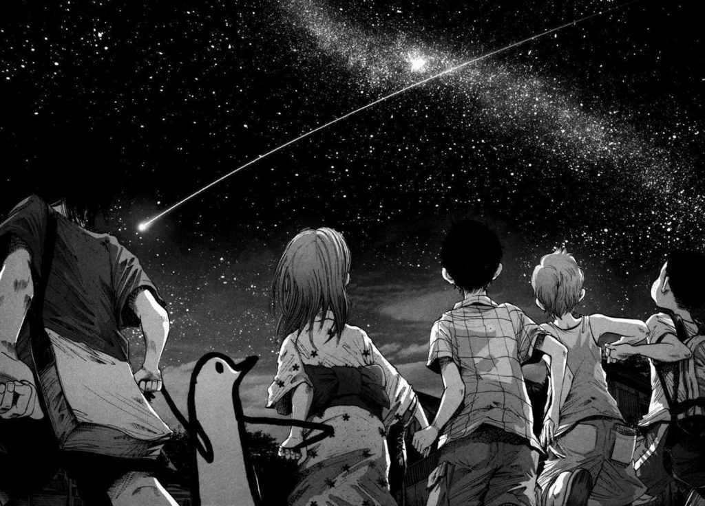 Punpun e i suoi amici guardano un cielo stellato