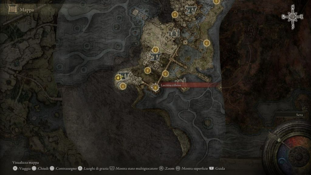 Immagine della mappa che indica dove trovare il boss Lacrima Riflessa